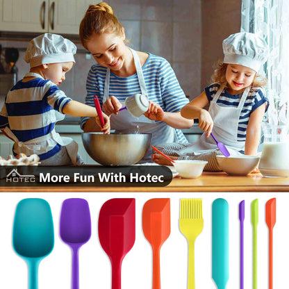 HOTEC Heat Resistant 600℉ Food Grade Silicone Rubber Spatula Set for Baking, Cooking, and Mixing Non Stick Dishwasher Safe BPA-Free Multicolor Set of 5