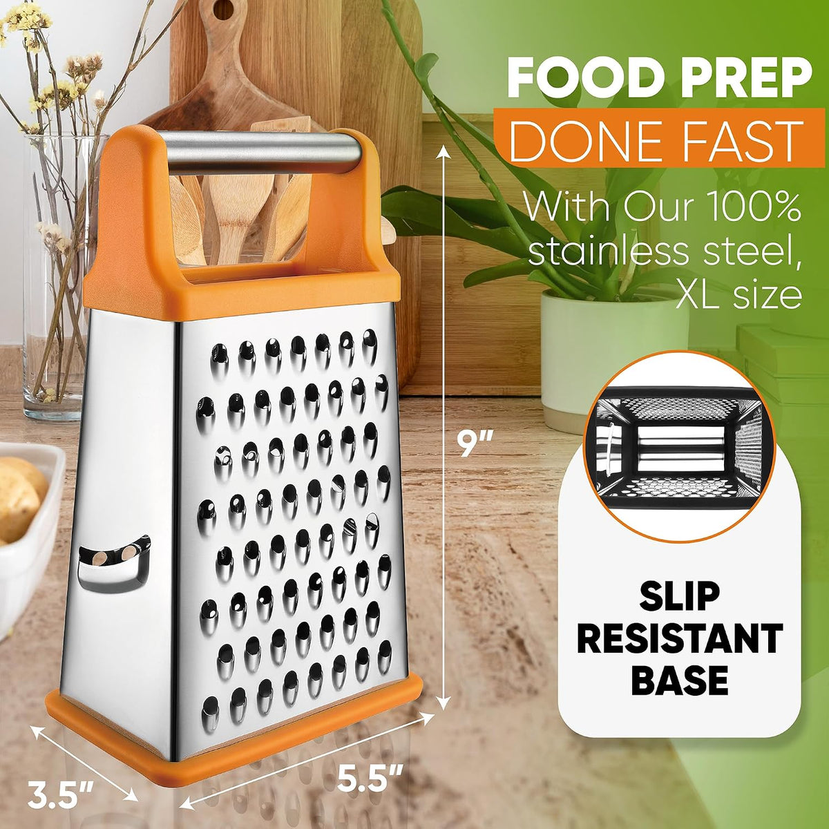 Spring Chef Stainless Steel XL Cheese Grater for Kitchen, Green