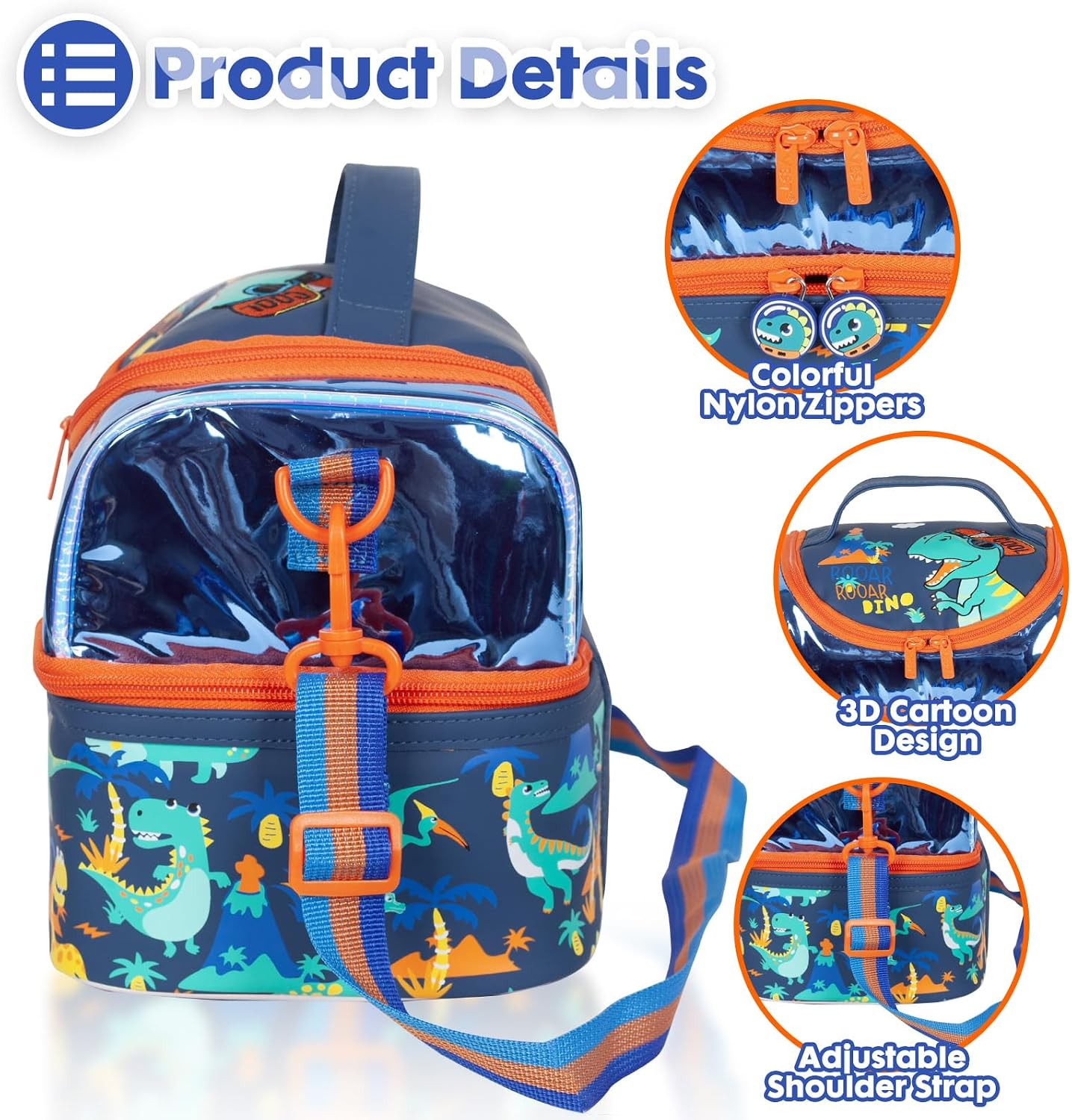 Kids Double Decker Cooler Insulated Lunch Bag, Back to School Large Meal Tote for Boys, Girls, Men, Women, with Adjustable Strap, Soccer
