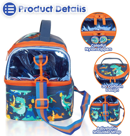 Kids Double Decker Cooler Insulated Lunch Bag, Back to School Large Meal Tote for Boys, Girls, Men, Women, with Adjustable Strap, Soccer