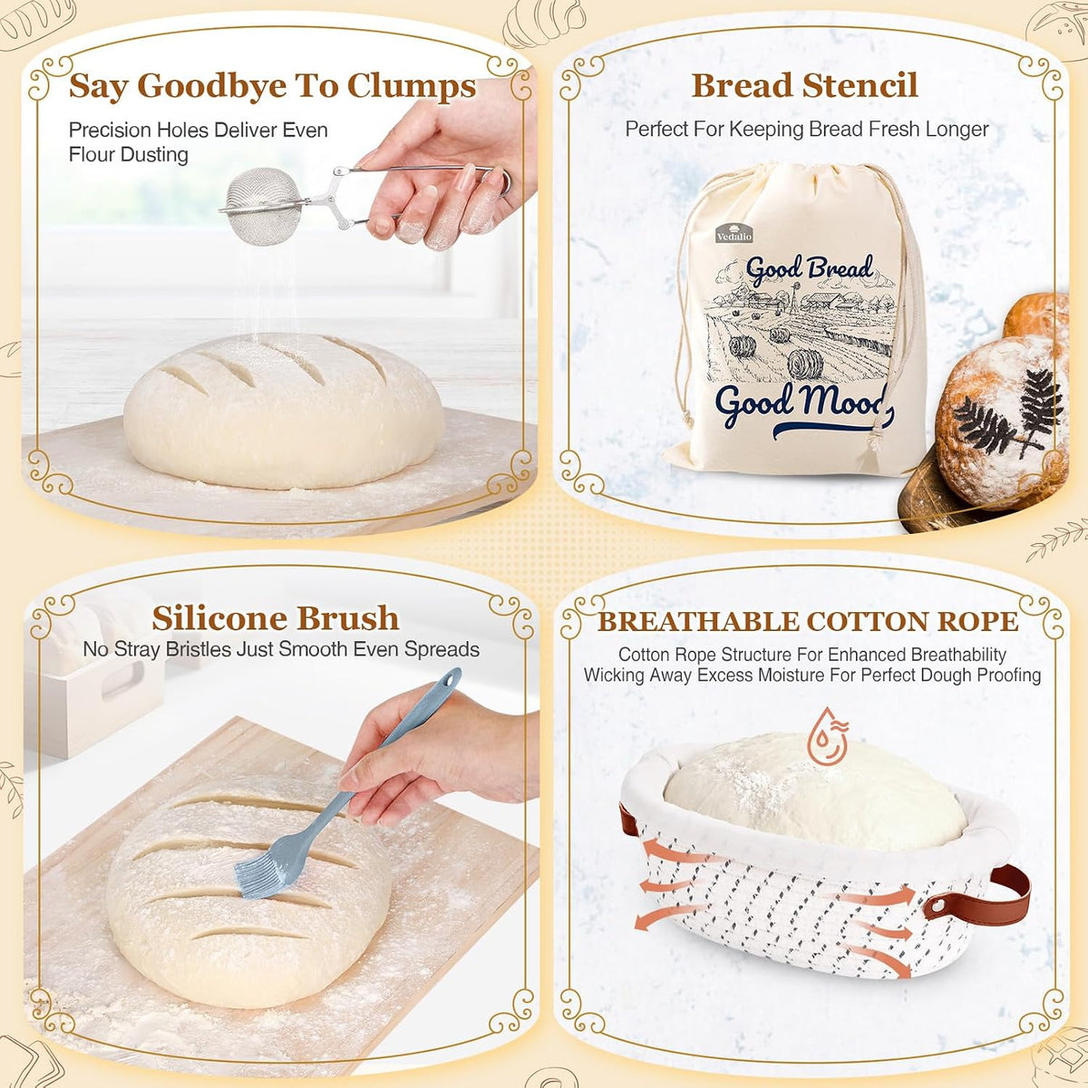 Sourdough Starter Kit, Sourdough Bread Baking Supplies, Sour Dough Starter Kits, Woven Bread Proofing Basket, Sourdough Kit Jar Sour Dough Bread Making Tools Kit Accessories, Gifts for Women Mom Wife