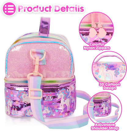 Kids Double Decker Cooler Insulated Lunch Bag, Back to School Large Meal Tote for Boys, Girls, Men, Women, with Adjustable Strap, Soccer