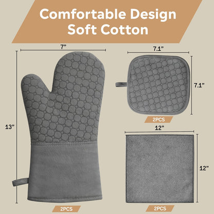 Silicone Oven Mitts and Pot Holders Sets 6 Piece for Kitchen