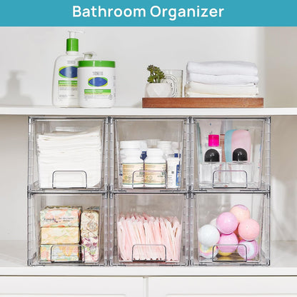 Vtopmart 8 Pack Large Stackable Storage Drawers,Clear Acrylic Drawer Organizers with Handles, Easily Assemble for Fridge, Bathroom,Kitchen Undersink,Cabinet,Pantry Organization and Storage