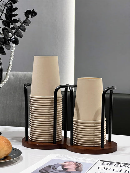 Wood Cup Holder for Cups (Under 3.35in Diameter), Stylish Walnut Disposable Cup Dispenser, Plastic Mouthwash Cup Storage Organizer -Perfect for Office, Kitchen, Gym, School or Cafes