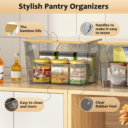 Delamu 2 Set Pantry Organizers and Storage, Trash Bag Holder Under Sink Organizer for 4-13 Gal Bags, Trash Bag Dispenser with Bamboo Top for Onion, Potato, Garlic, Clear (11-7/32"L*7" W*7-1/8"H)