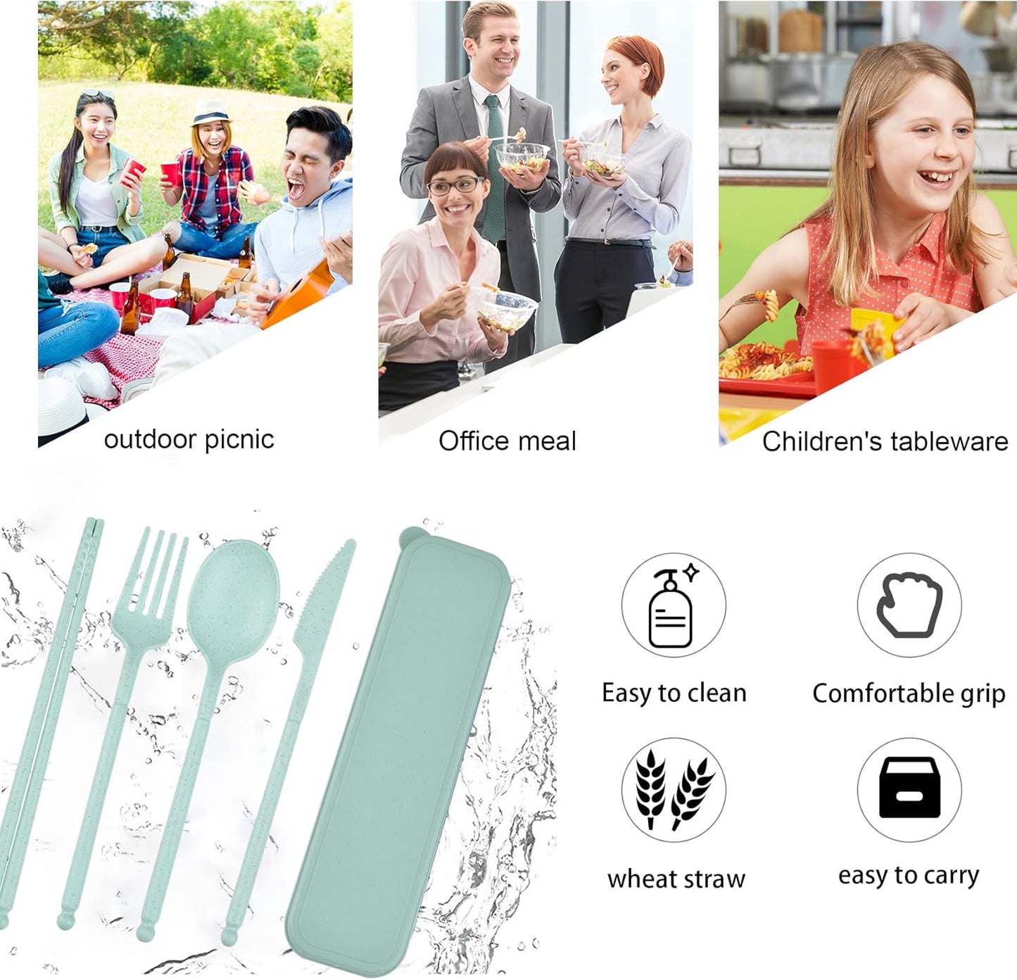 Reusable Travel Utensils Set with Case, 4 Sets Plastic Portable Knife Fork Spoons Tableware for Kids Adults Travel Picnic Camping Utensils