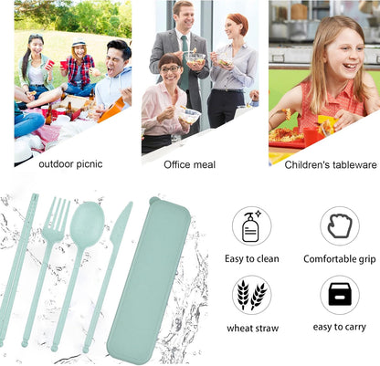 Reusable Travel Utensils Set with Case, 4 Sets Plastic Portable Knife Fork Spoons Tableware for Kids Adults Travel Picnic Camping Utensils