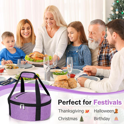 Round Insulated Casserole Carrier – 12" Portable Pie Carrier Bag for Hot or Cold Food, Leakproof Thermal Lunch Tote with Handle for Parties Picnic & Travel - Grey