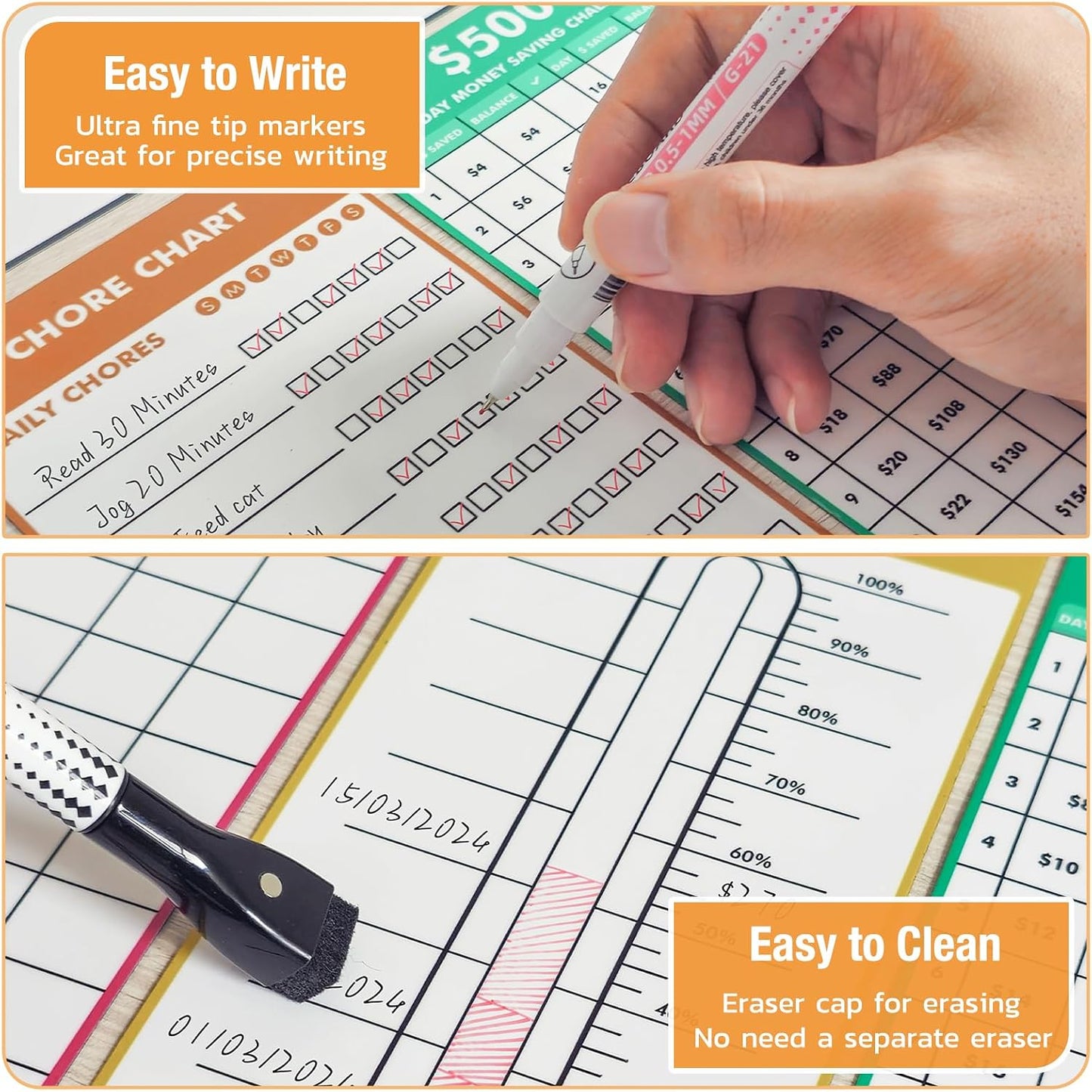 Magnetic White Board for Fridge - Dry Erase Meal Planner for Refrigerator - Weekly Menu Board, Grocery List, Memo Pad, Fridge and Freezer Inventory List - Kitchen Whiteboard with 4 Markers - 4" x 10"