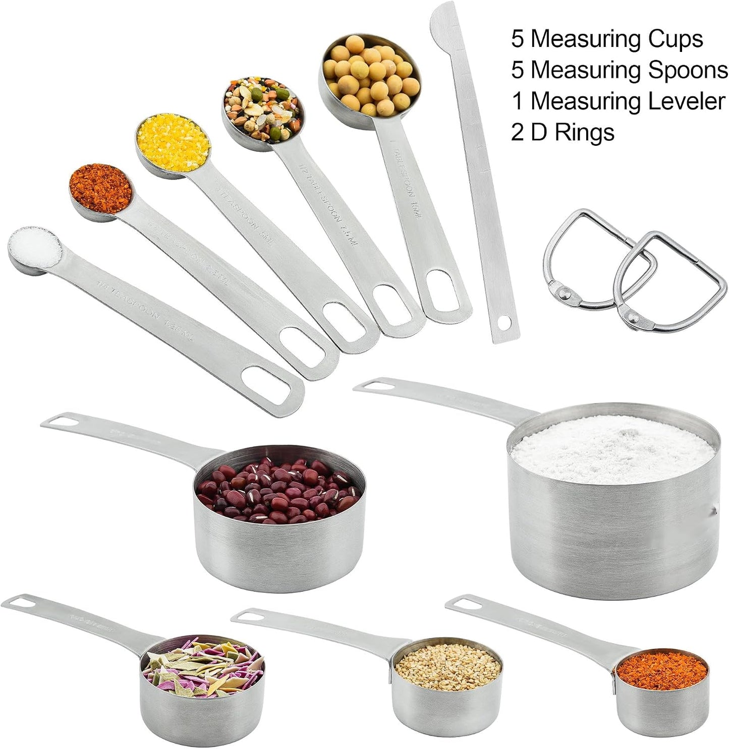 18/8 Stainless Steel Measuring Cups and Spoons Set of 11, Metal Measuring Cups with 1/8 Measuring Cup Set, Dry Measure Cup and Spoon Set for Kitchen and Baking