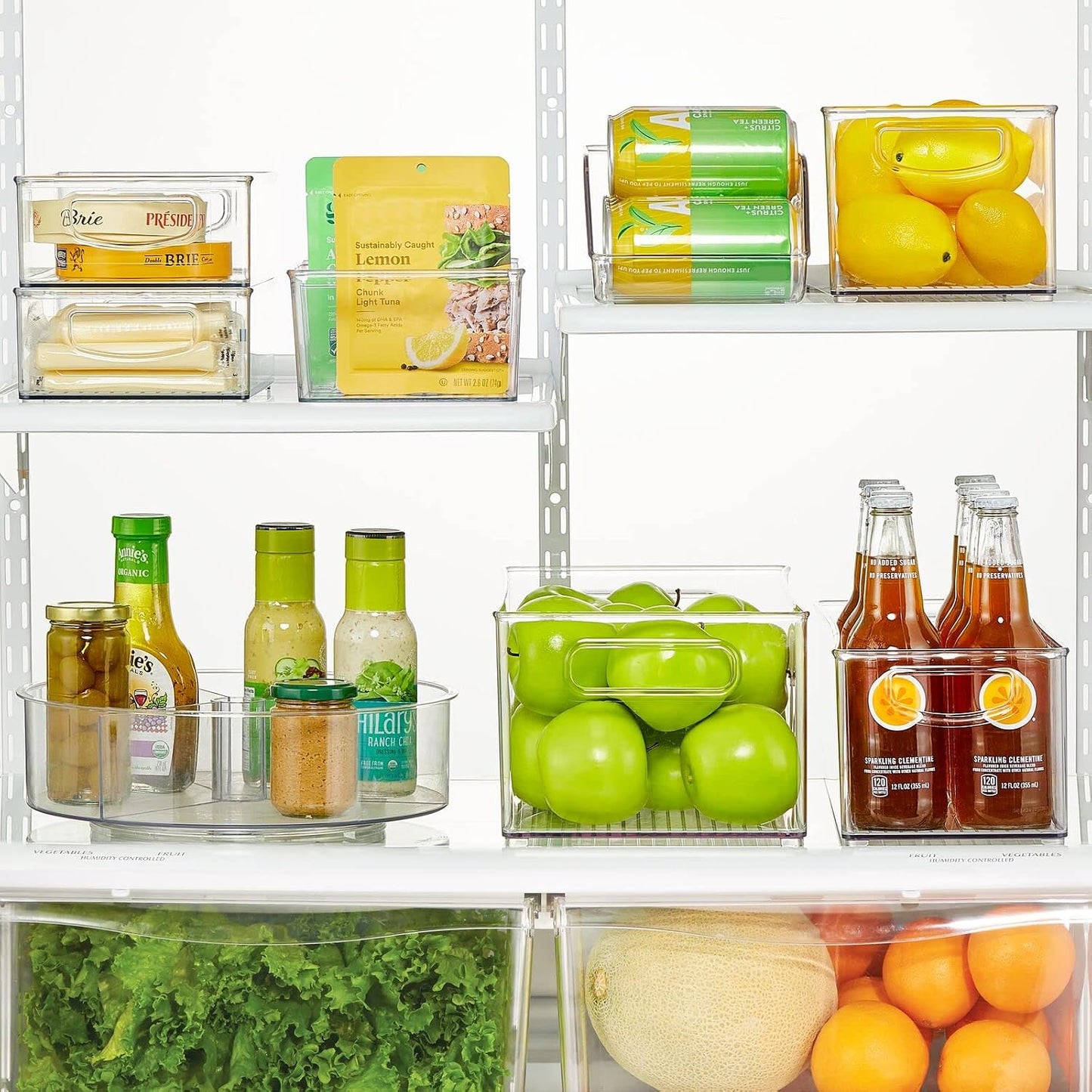 mDesign Plastic Divided Bin Storage Containers - Perfect for Fridge, Cabinet, Pantry, and Home Organization - Clear - Refrigerator Organizers - Ligne Collection - 2 Pack, Clear