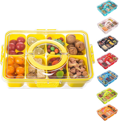 Dingerjar Divided Serving Tray with Lid and Handle - Snackle Box Charcuterie Container for Portable Snack Platters - Clear Organizer for Candy, Fruits, Nuts, Snacks - Perfect for Party, Entertaining