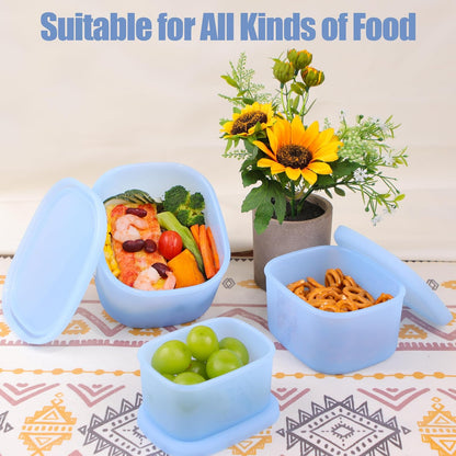 Silicone Food Storage Containers with Airtight Lids, Set of 6, 8oz + 16oz + 24oz, Nesting Meal Prep Container for Lunch, Leftovers, Fruits, Dishwasher & Microwave & Freezer Safe, Green + Blue