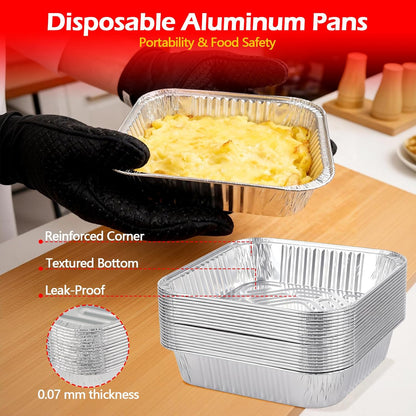 9x13 Aluminum Foil Pans with Lid, 10 Pack Disposable Trays Half Size Heavy Duty Tin Pans Deep Food Containers For Cooking, Meal Prep, Baking, Roasting, Chafing, Heating or Steam Table