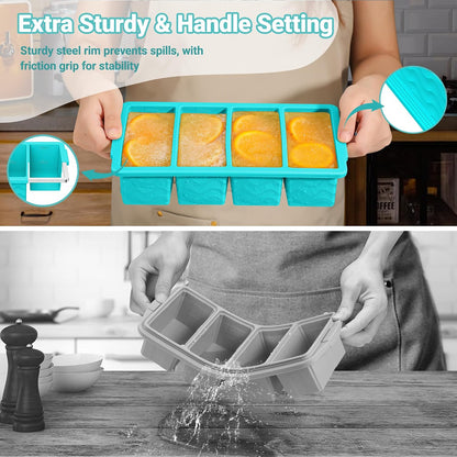 Doasuwish Silicone Freezer Molds for Soup with Lid – 1-Cup Soup Container Style Ice Cube Trays for Freezer, Meal Prep & Food Storage, Freeze 250mL/125mL Portions – 2 Pack
