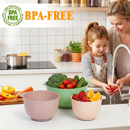 BoxedHome Nesting Plastic Mixing Bowl Set With Pour Spout, Microwave and Dishwasher Safe, BPA free Non-Slip Base, Set of 4 Size 1.7, 2.5, 3.5 and 4.5qt, Great for Prepping, Baking, Cooking (Dark Blue)