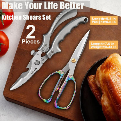 2 Pack Kitchen Shears,Heavy Duty Stainless Steel All-Purpose Poultry Meat Scissors for Cooking-Dishwasher Safe