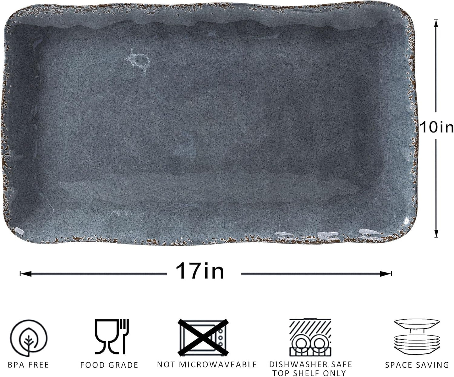 Melamine Serving Platters, set of 2, 17" x 10" Large Reusable BPA Free Rectangular Party Tray/Platters for Serving Appetizers, Fruits On Christmas and all Occasions,Red