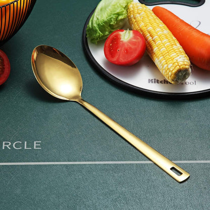 Gold Ladle, Berglander Stainless Steel Kitchen Ladle With Titainium Gold Plating, Soup Ladle, Cooking Ladle, Metal Soup Spoon For Cooking, Dishwasher Safe, Easy to Clean
