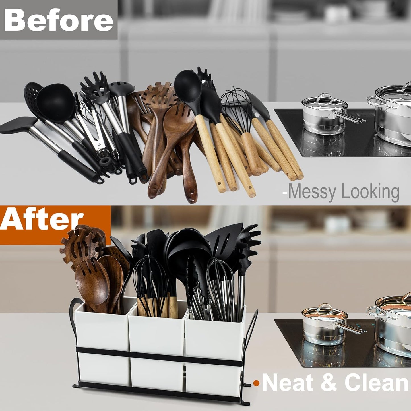 Czlizdyt Cutlery Holder with Drain Holes, Silverware Caddy for Party Countertop, 3pcs Bins Set Utensil Holders for Spoon and Fork, White