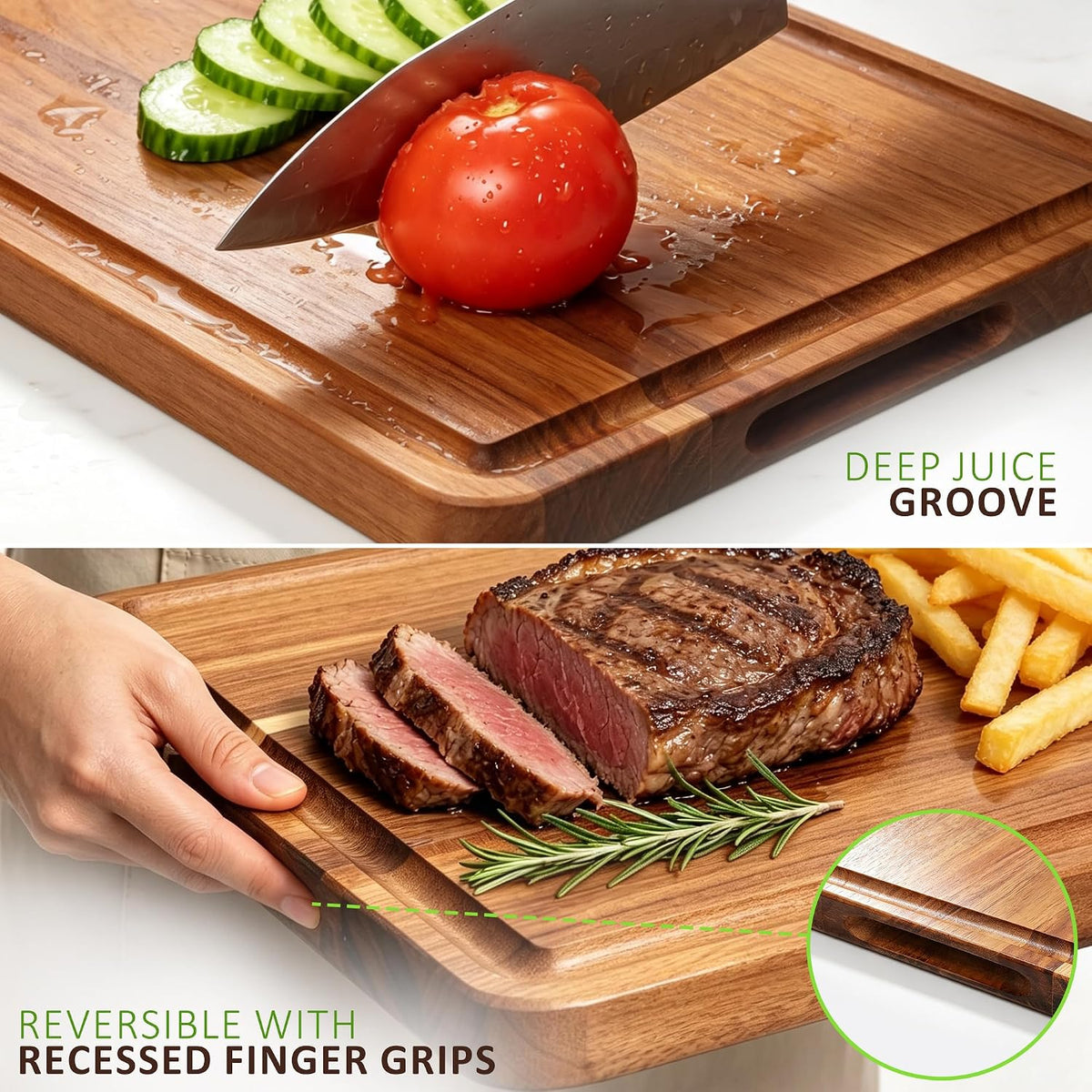 AZRHOM Large Acacia Wood Cutting Board 18x12 In Chopping Board