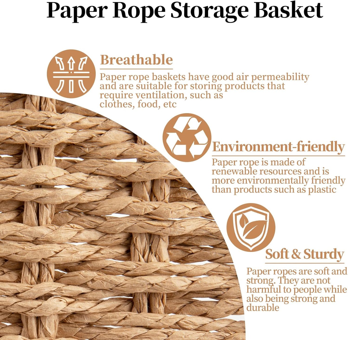 OIAHOMY Pantry Baskets for Organizing, Paper Rope Baskets with Built-in Handles, Wicker Storage Bins for Shelves, 2 Pack-Yellow