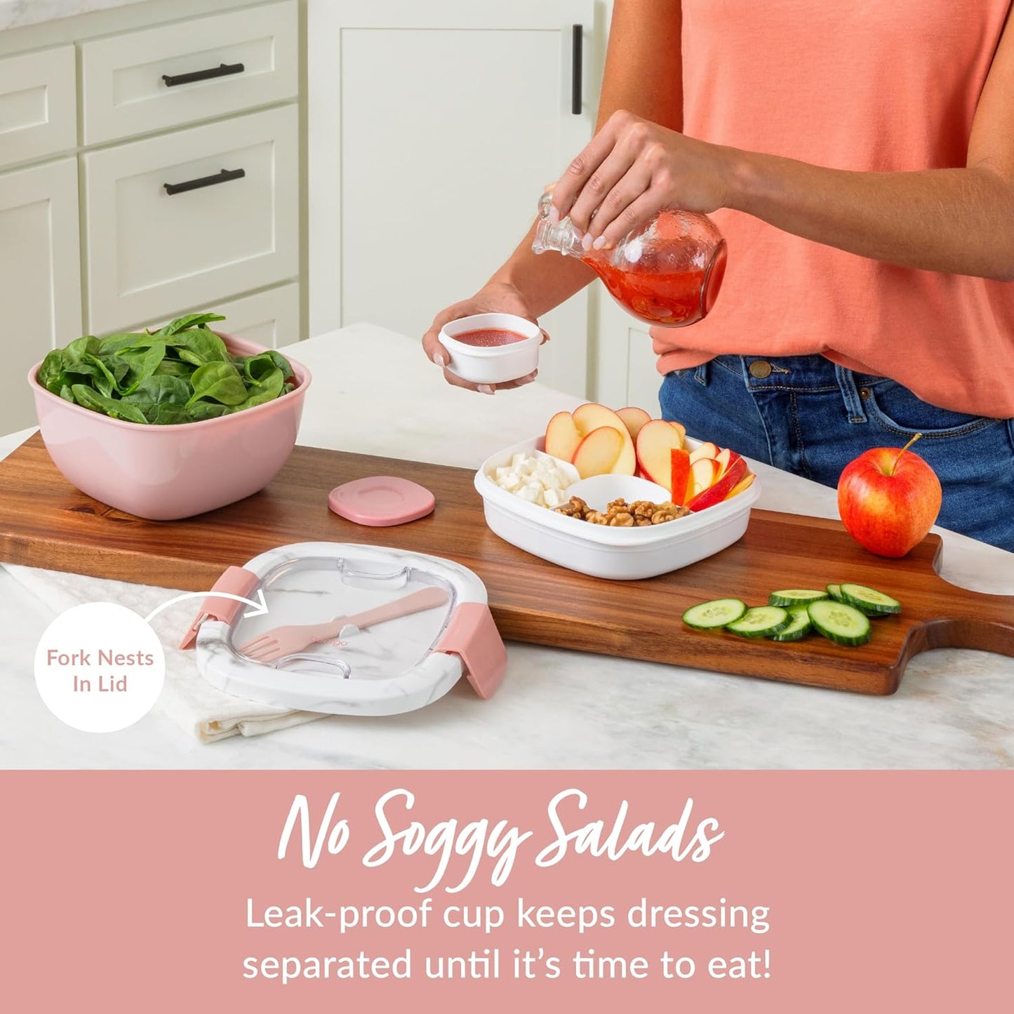Bentgo Salad Container - 54 oz Bowl with 4-Compartment Toppings Tray, Leak-Proof Dressing Container, Reusable Fork, BPA-Free Lunch Box for Meal Prep & Food Storage; Removable Bento Tray (Khaki Green)