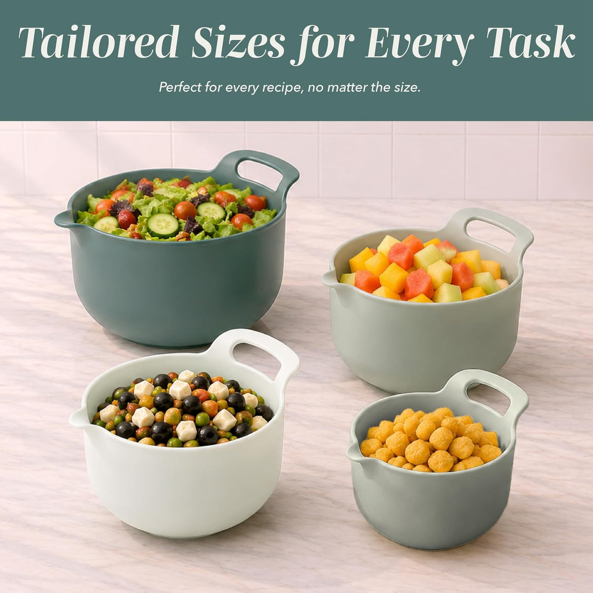 COOK WITH COLOR Nesting Plastic Mixing Bowl Set with Pour Spouts and Handles, Gray, Non-Slip