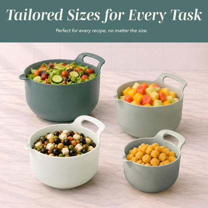 COOK WITH COLOR Nesting Plastic Mixing Bowl Set with Pour Spouts and Handles, Gray, Non-Slip
