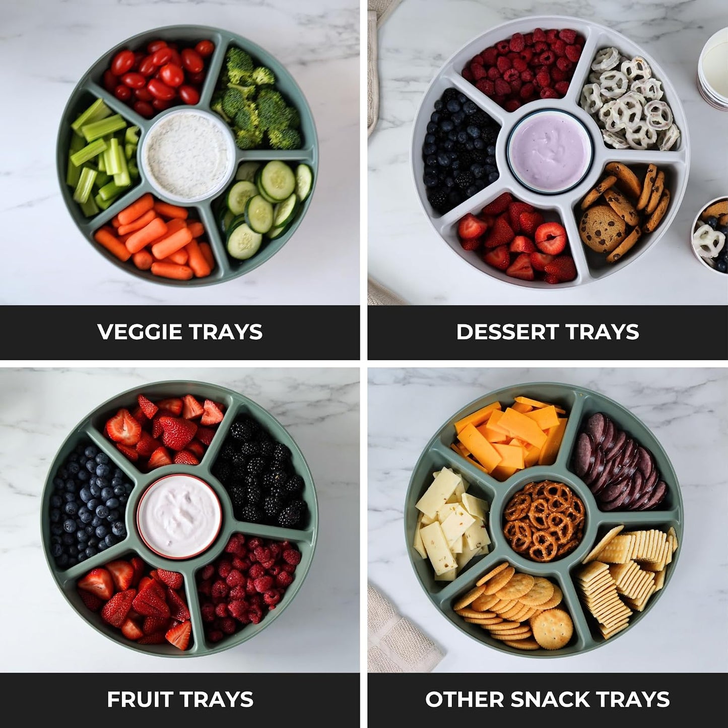 Heavy-Duty Divided Serving Tray with Leakproof Lid-6 Divided Compartments to Serve & Store Food, Snacks, Fruit Tray, Veggie Platter - 100% Made In USA by TEGRIWARE (Arctic Blueberry)