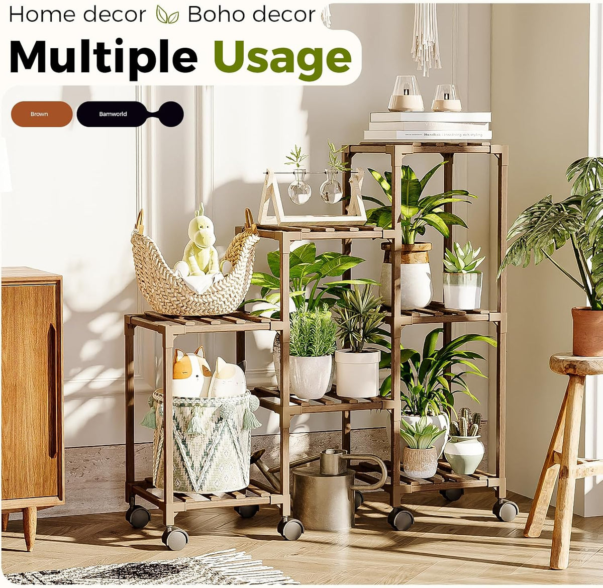 Bamworld Plant Stand Indoor Plant Shelf Outdoor Wood Plant Rack