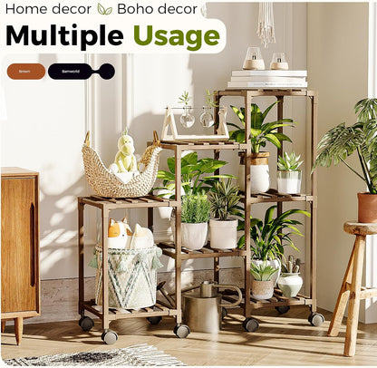 Bamworld Plant Stand Indoor Plant Shelf Outdoor Wood Plant Rack