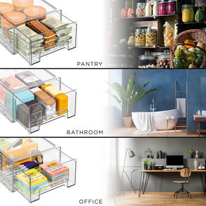 Sorbus Medium Clear Storage Drawers (6 Pack) – Stackable Organizer Drawers for Fridge, Pantry, Kitchen – Pull-Out Storage Bins with Handles, Slide Out Acrylic Drawers