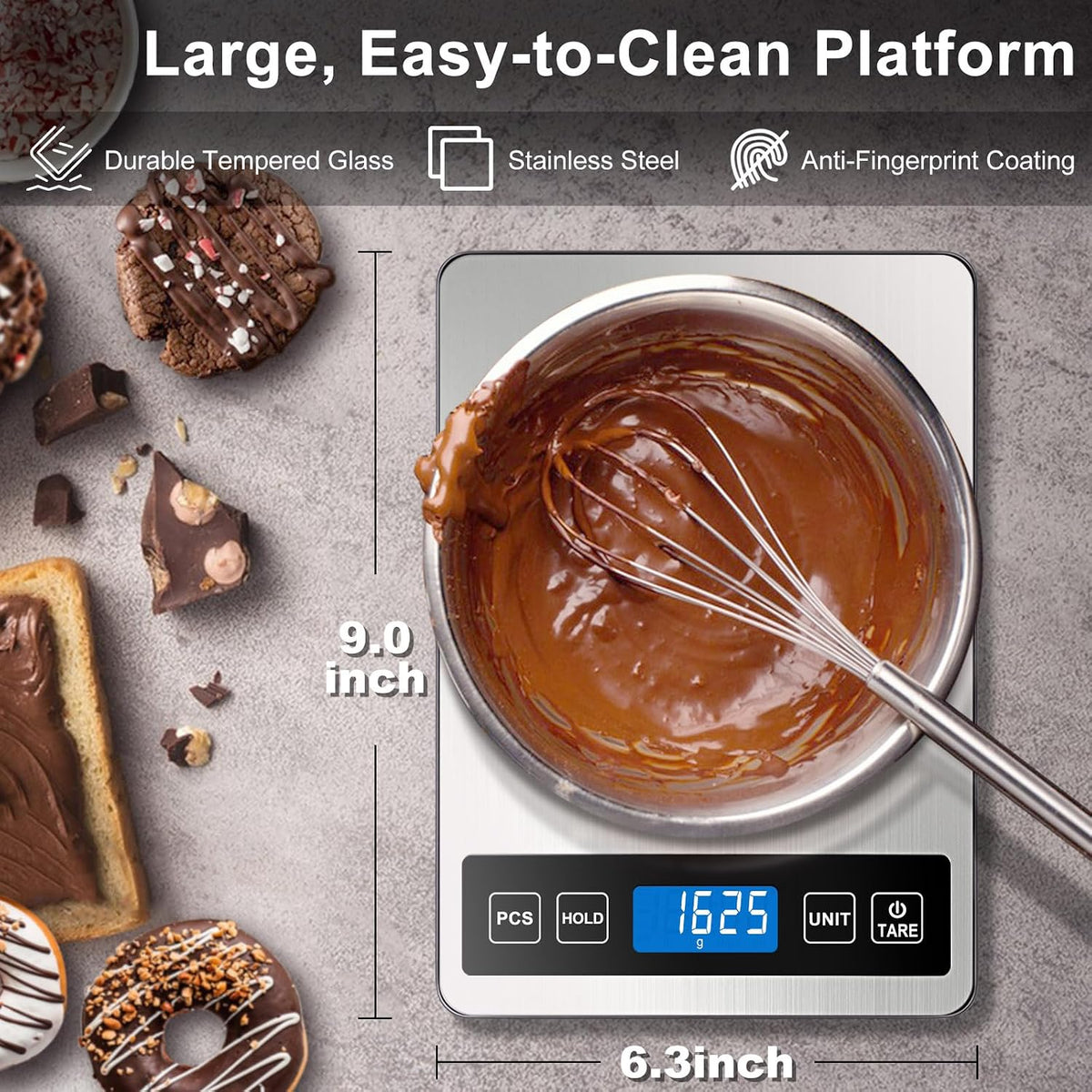 Fuzion Food Scale, 22lb/0.1oz Digital Kitchen Scale - 7 Units, Tare & PCS