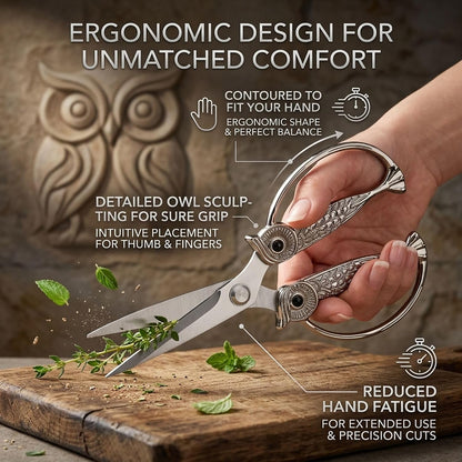 XSNBRD All Purpose Kitchen Scissors, Pearl Gold Stainless Owl Shears.