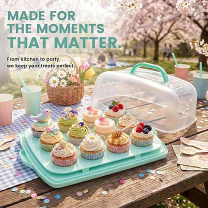 VGOODALL Cake Carrier with Lid and Handle, 12 Capacity Cupcake Holder for Muffin Pies Candies Fruits Snacks Desserts, Perfect for Sheet Cakes, Dishwasher Safe