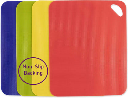 Dexas Heavy Duty Cutting Board Grippmat, Flexible Cutting Boards for Kitchen, Set of 4, Non Slip Plastic Board Cutting Mat 11.5 by 14 Inches Gray, Red, White and Green Set, Kitchen Gadgets