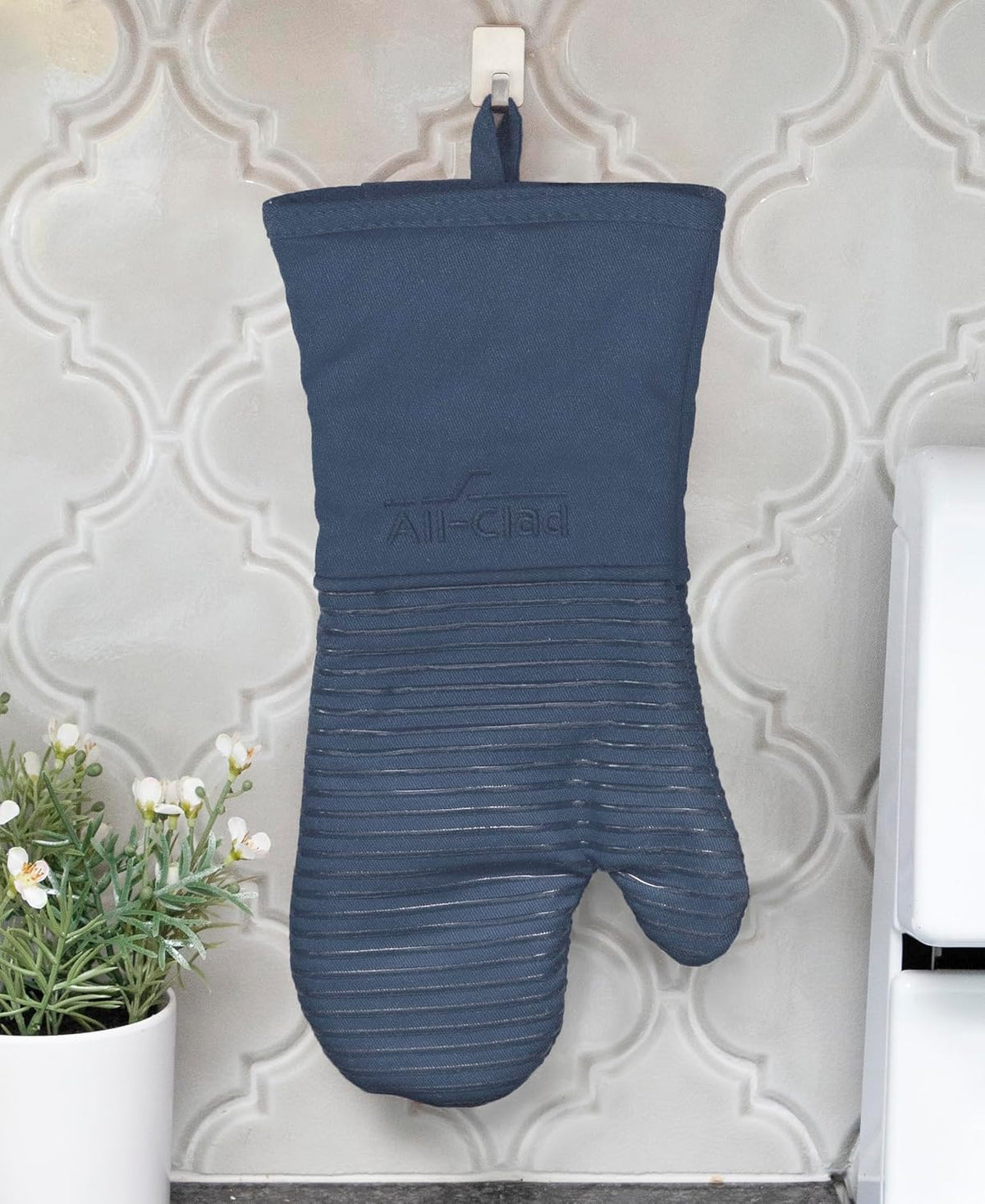 All-Clad Silicone Oven Mitts: Heat Resistant up to 500 Degrees - 100% Cotton & Silicone, 14"x7" Oven Mitt for Kitchen and Barbeque, Pewter