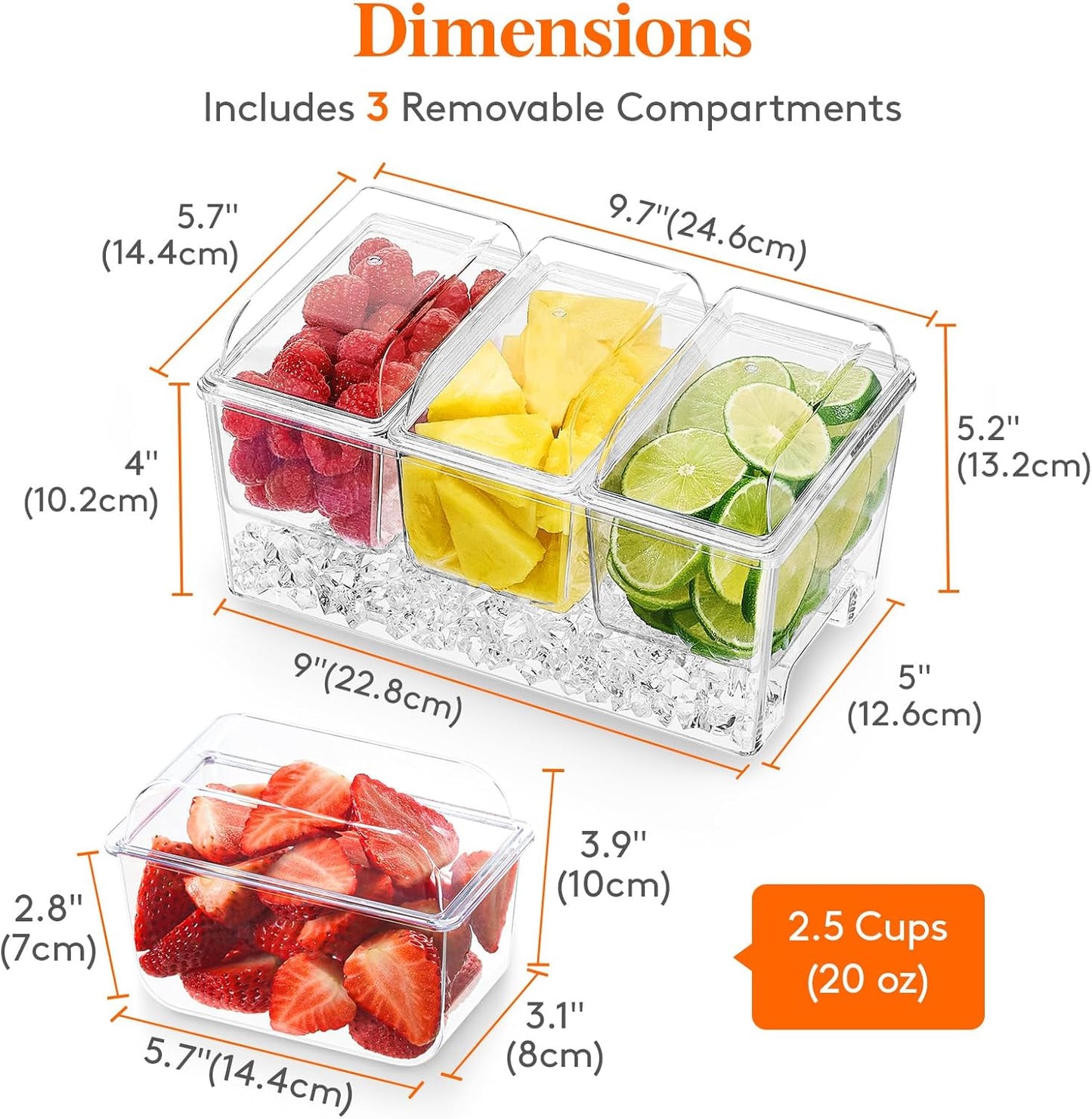 Lifewit Taco Bar Serving Set for Party with 5 x 20 oz Containers & Components, Ice Chilled Condiment Caddy Organizer, Garnish Serving Tray Platter for Mimosa Bar Accessories, Fruit, Salad, Food