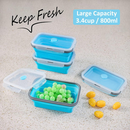 Collapsible Food Storage Containers with Lids, 4 Pack, 40 oz Silicone 1-Compartment Meal Prep Containers Reusable, Lunch Bento Boxes for Adults, Microwave Freezer Dishwasher Safe, BPA-Free, Black