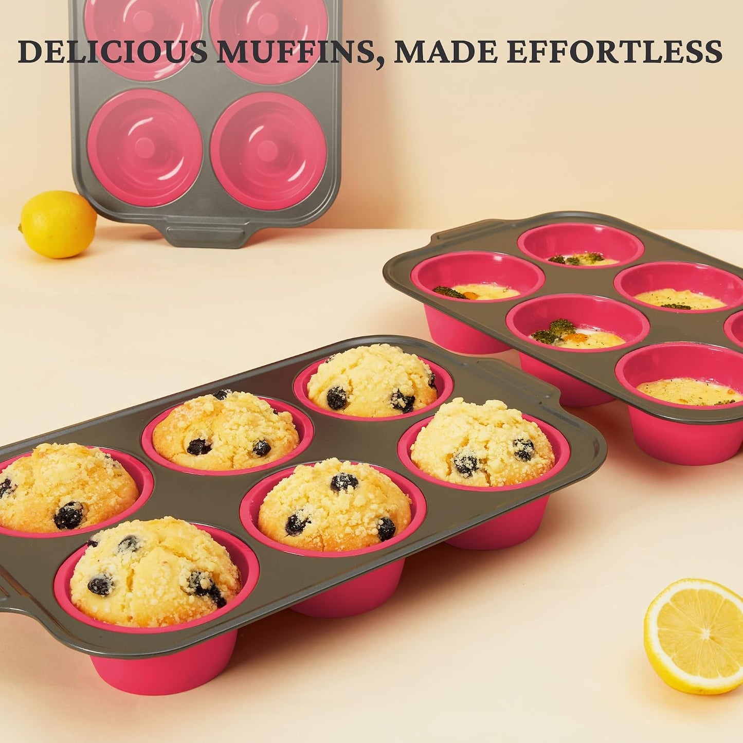 BRONYPRO Silicone Muffin Pans for Baking with Metal Frame, Egg Bite Molds, Cupcake Pans 12 Regular Size, Muffin Tins Easy to Pop Nonstick Non Toxic Bakeware for Oven,Blue