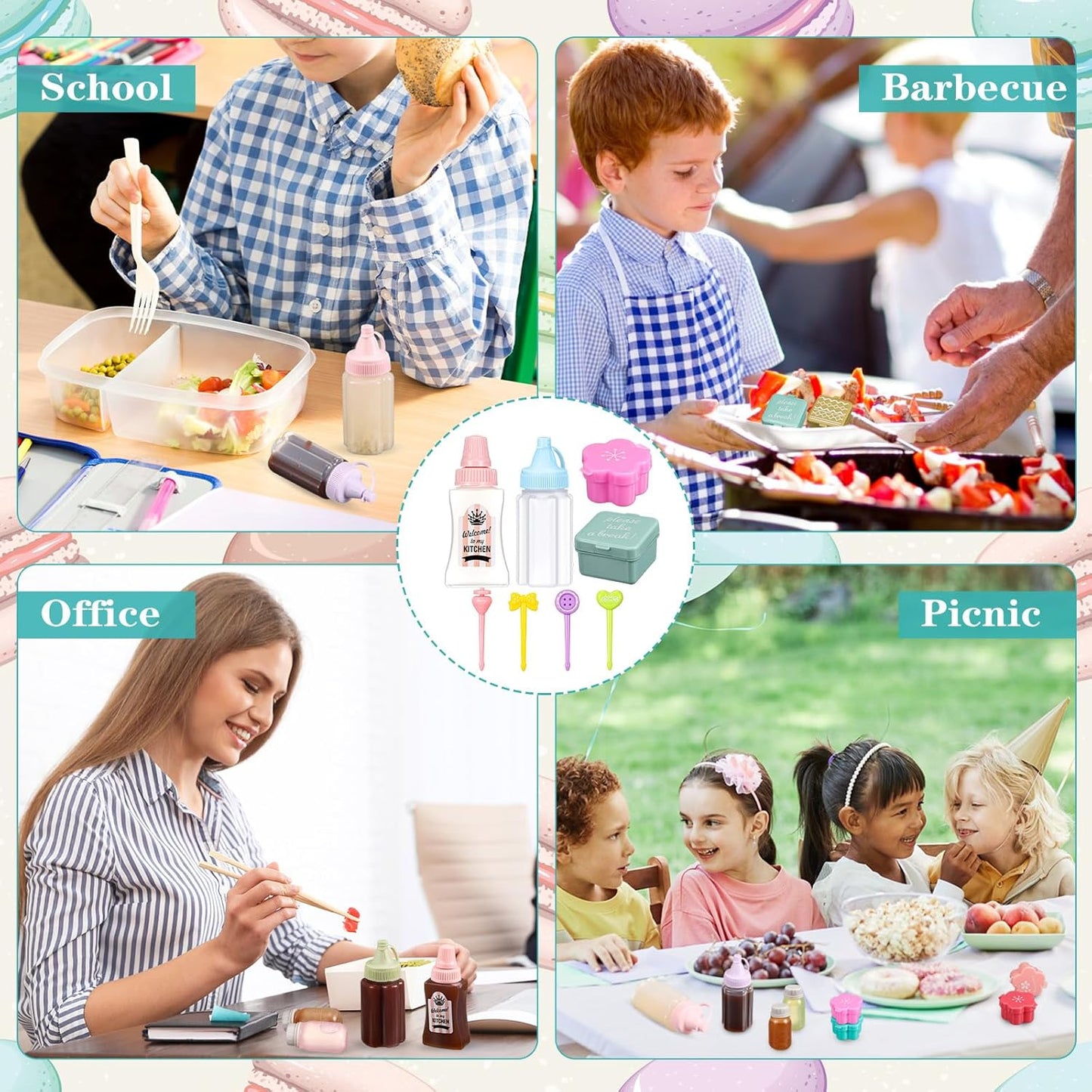 50 Pcs Kids Bento Box Accessories Including Food Picks Mini Condiment Bottles Ketchup Squeeze Bottles, Mini Soy Sauce Container with Funnel for Kids School Bento Camping Office Accessories (Animal)