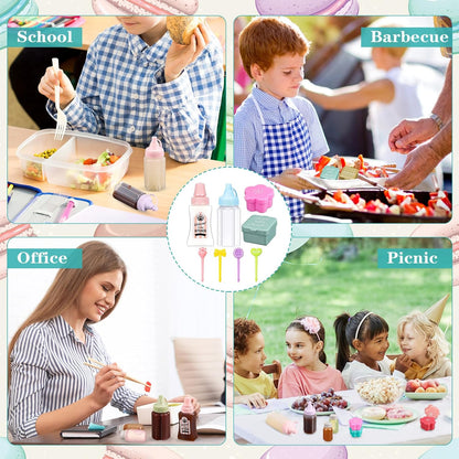 50 Pcs Kids Bento Box Accessories Including Food Picks Mini Condiment Bottles Ketchup Squeeze Bottles, Mini Soy Sauce Container with Funnel for Kids School Bento Camping Office Accessories (Animal)