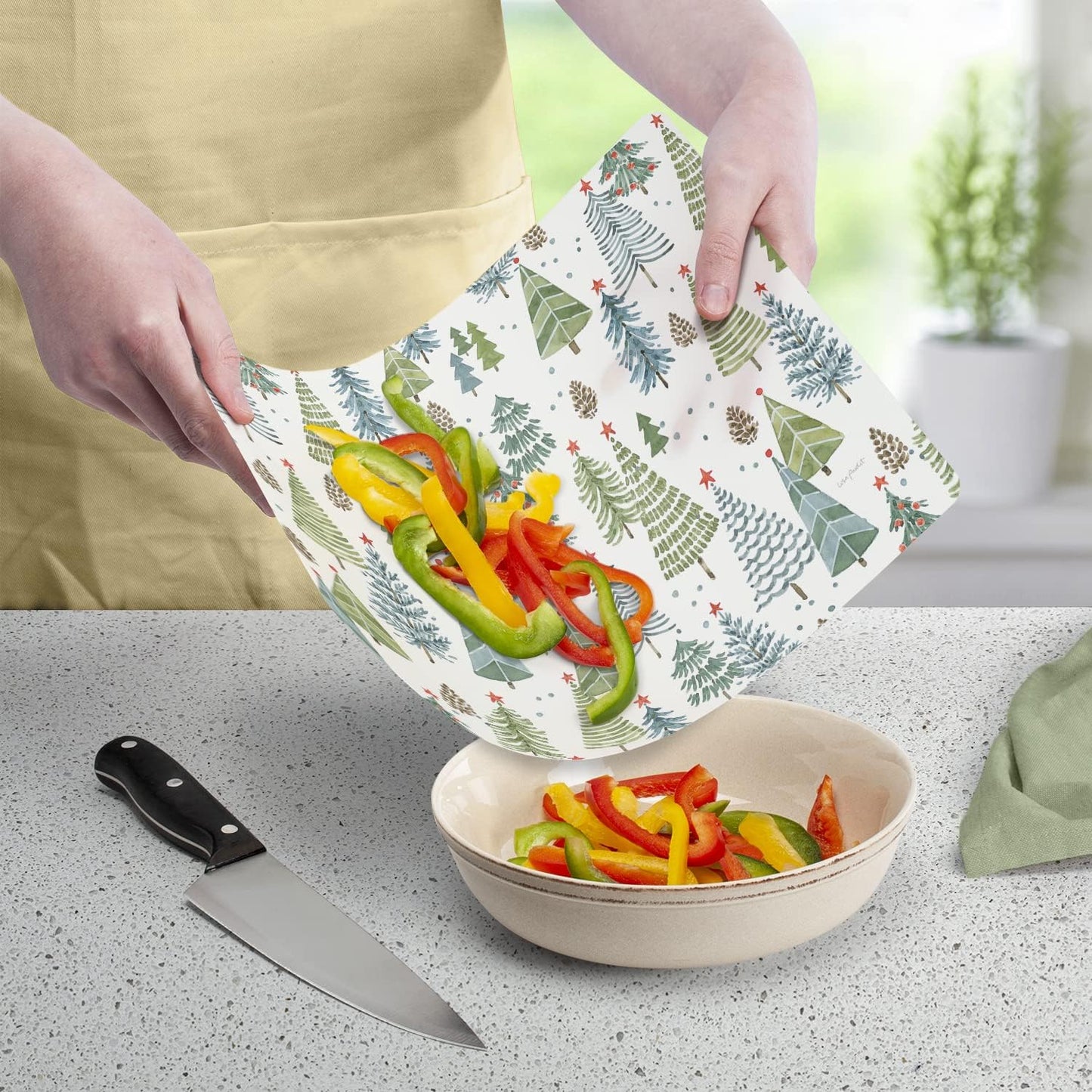 Cut N' Funnel Eat Fresh Designer Flexible Cutting Board Mat 15" x 11.5" Made in the USA Decorative Flexible Easy to Clean