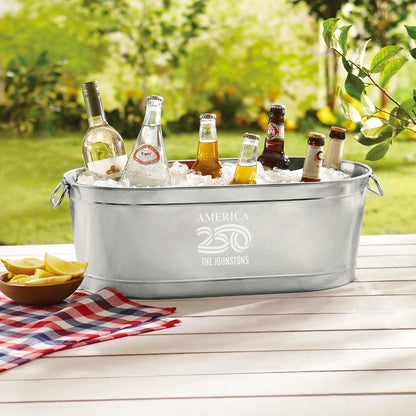 Let's Make Memories Personalized Beverage Tub - Custom Beverage Tub - Customize With Name & initial - Galvanized Drink Tub - 20 ¾"L x 11 ¾"W x 7" H - 5.5 Gallons