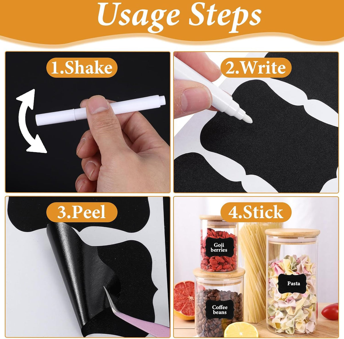 Qianyu 200 Pcs Waterproof Blackboard Stickers Chalkboard Labels Erasable Reusable Blackboard Labels with 1 Liquid Chalk Markers Pen for Jars Parties Decoration Craft Rooms Weddings Storage Organize