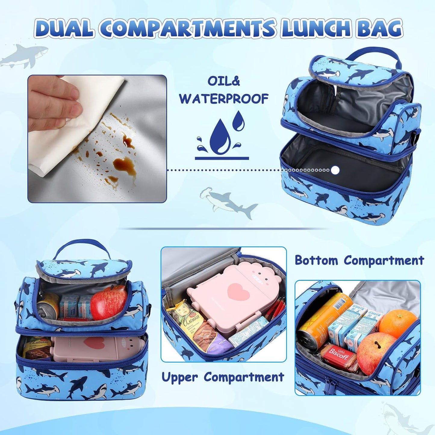 Lunch Bag for Girls,ChaseChic Insulated Lightweight Lunch Boxes for Kids Boys Dual Compartment Lunch Organizer Leak-Proof Cooler Bag with Detachable Adjustable Shoulder Strap,Purple Butterflies
