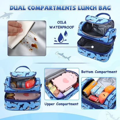 Lunch Bag for Girls,ChaseChic Insulated Lightweight Lunch Boxes for Kids Boys Dual Compartment Lunch Organizer Leak-Proof Cooler Bag with Detachable Adjustable Shoulder Strap,Purple Butterflies