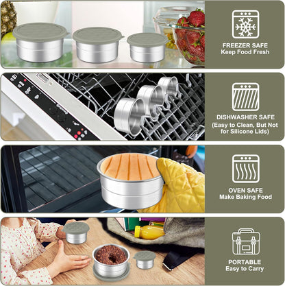HaWare Stainless Steel Food Storage Containers with Silicone Lids, Leak-Proof Metal Snack Container, Round Lunch Box for Kids Adults, Stackable & Reusable Meal Prep Containers, Set of 3, Multicolor